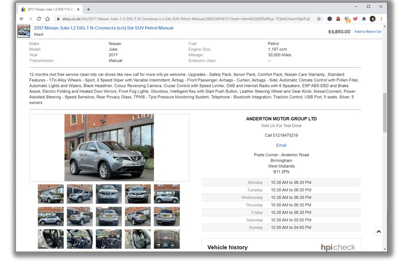 Selling a car on eBay Parkers