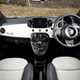 Fiat 500C (2023) review: dashboard and infotainment system, black and white upholstery