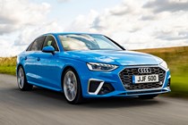 Blue 2019 Audi A4 Saloon front three-quarter driving