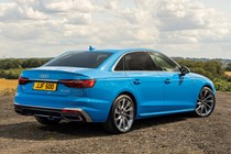 Blue 2019 Audi A4 Saloon rear three-quarter