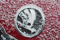 Snowy Skoda badge - Buying a car at Christmas