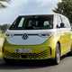 Volkswagen ID. Buzz review: front three quarter driving, yellow and white paint