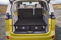 VW ID. Buzz review, boot space with seats upright and shelf fitted