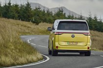 VW ID. Buzz review, rear view, driving round corner