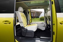 Volkswagen ID. Buzz LWB: rear seats, yellow and white upholstery