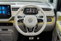 VW ID. Buzz review, steering wheel, instruments, right-hand drive