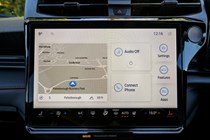 Ford Puma ST (2024) review: infotainment screen close-up, black interior