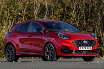 Ford Puma ST (2024) review: front three quarter static, red paint