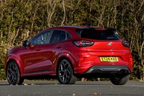 Ford Puma ST (2024) review: Rear three quarter static, red paint