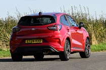 Ford Puma ST (2024) review: cornering rear, red paint