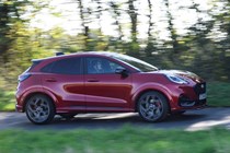 Ford Puma ST (2024) review: side driving, red paint