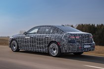 BMW i7 electric car prototype, driving, rear