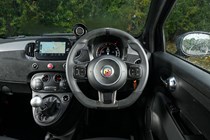 Abarth 695 (2024) review: steering wheel, black Alcantara trim