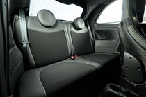 Abarth 695 (2024) review: rear seats, black upholstery