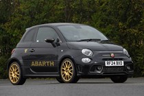 Abarth 695 (2024) review: front three quarter static, black paint