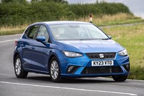 Best cars for new drivers: SEAT Ibiza, front three quarter cornering, blue paint