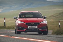 Best cheap fast cars in 2024: Cupra Leon, front three quarter cornering, red paint