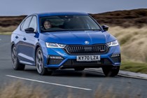 Best cheap fast cars in 2024: Skoda Octavia vRS, front three quarter cornering, blue paint