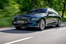 Genesis Electrified G80 electric car review, front view, driving