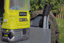 A close-up of the Ryobi radio