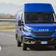 Iveco Daily with Crosswind Assist, front view, driving, blue
