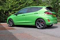 Ford Fiesta ST review, rear view, 2022 facelift, Mean Green, low