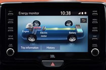 Hybrid / PHEV car drive power display showing electric motor and batteries