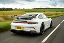 Porsche 911 GT3 review - white, rear, driving