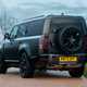 Land Rover Defender 130 V8 review: rear three quarter static, black paint
