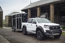 Ford Ranger M-Sport review - white, towing a horsebox
