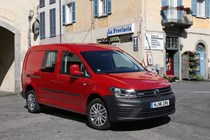 VW Caddy TGI review - front view, parked in town