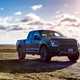Ford F-150 Raptor review - blue, front view, parked off road, sunshine and shadow
