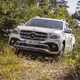 Mercedes X-Class X 350 d V6 pickup review - driving off-road, white, front view
