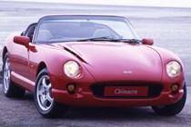 Front three quarters, TVR Chimaera, red