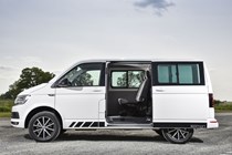 VW Transporter Edition review, white, side view, sliding door open