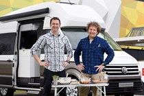 VW Grand California campervan makes UK debut at CCM Show 2019 with Martin Dorey and Matt Allwright - hands on hips