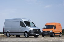 VW Crafter vs Mercedes Sprinter - both together, front view