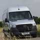 VW Crafter vs Mercedes Sprinter - Sprinter, silver, front view, driving
