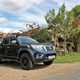 Nissan Navara AT32 review - blue, front view, bright sky, logs, trees 