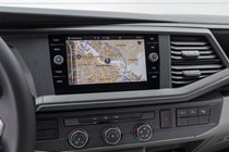 VW Transporter T6.1 facelift - panel van cab interior, showing central infotainment screen
