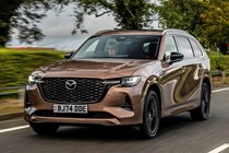 The safest cars on sale: Mazda CX-80, front three quarter driving, bronze paint