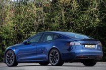 Tesla Model S, blue, rear three-quarters - Safest cars in the UK 2023