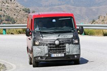 Renault Master, Nissan NV400, Vauxhall Movano 2019 facelift spy shot - dead-on front view showing heavy disguise
