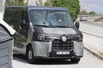 Renault Master, Nissan NV400, Vauxhall Movano 2019 facelift spy shot - front view, grey, parked near fuel station