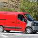 Renault Master, Nissan NV400, Vauxhall Movano 2019 facelift spy shot - side view, driving, red