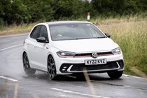 Best small hot hatchbacks (2024): Volkswagen Polo GTI, front cornering, white paint