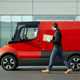 Renault EZ-Flex electric small van concept - side view, red, with delivery driver