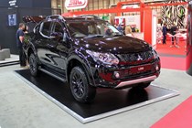 Mitsubishi L200 Barbarian Black special edition pickup truck at the CV Show 2019 - front view, wide