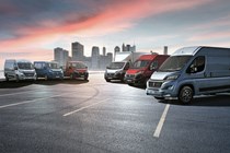 2019 Fiat Ducato MY20 - six vans in front of cityscape sunset