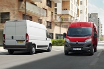 2019 Citroen Relay - red front view, white rear view, driving